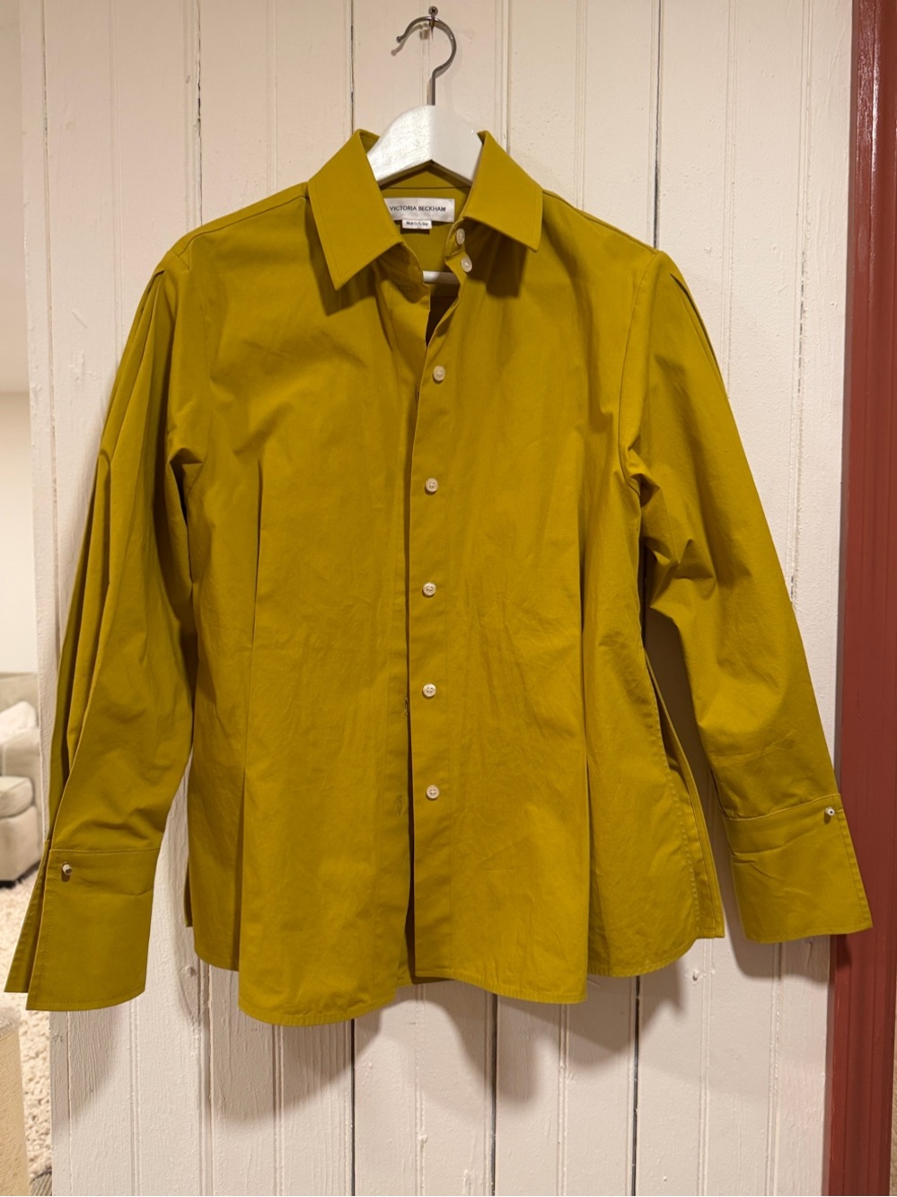 Victoria Beckham Chartreuse Cotton Poplin Long-Sleeve Shirt.
